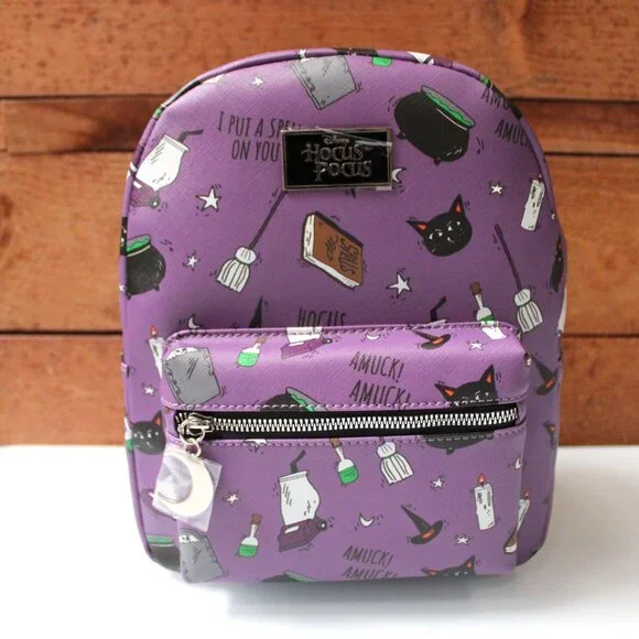 Hot Topic Disney Hocus Pocus Icons Mini Backpack Purple All Over Print NWT